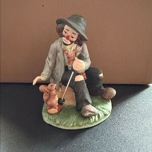 Whimsical Clown and Squirrel Ceramic Figurine